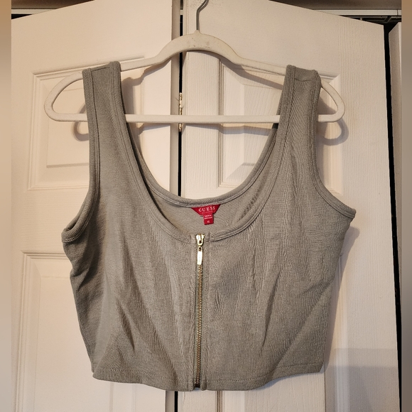 GUESS Grey Zip-Up Crop Top - Picture 1 of 3